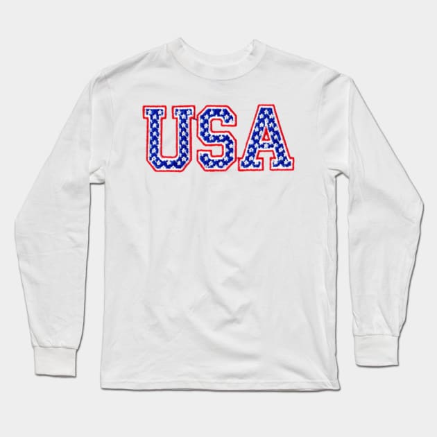 USA Embroidered Font Long Sleeve T-Shirt by anacarminda